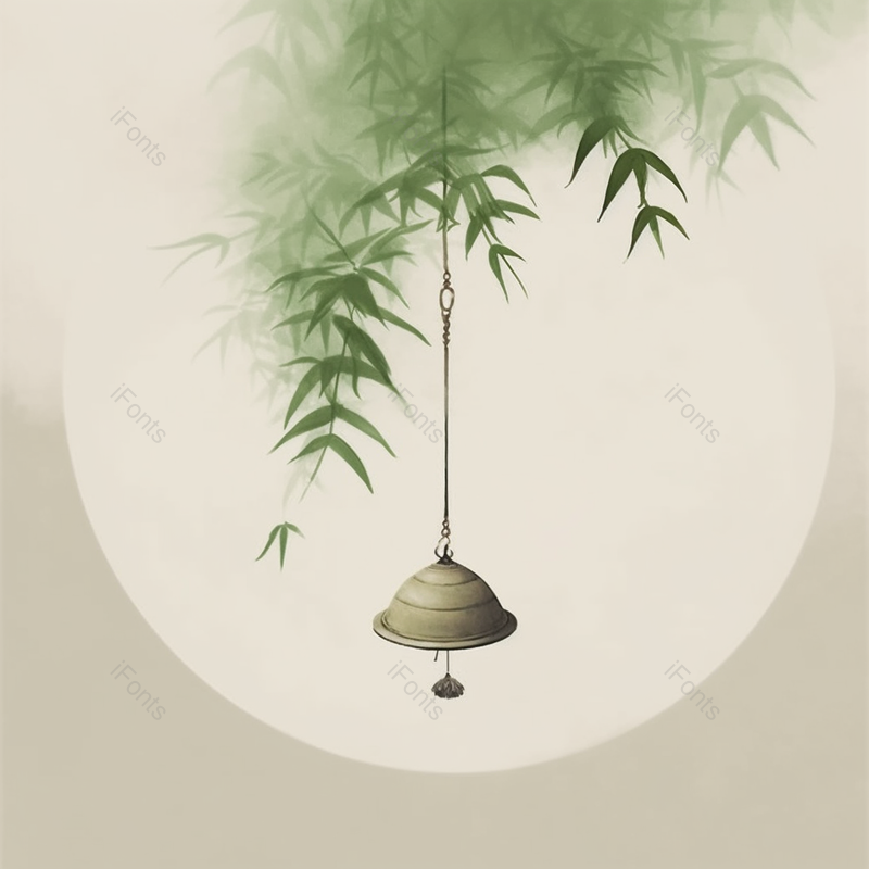 夏季古风绿色竹子铃铛圆形插画中国文化背景,插画/手绘图,插画/手绘图库,插画/手绘图下载,插画/手绘